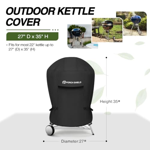 22 inch Outdoor Charcoal Kettle Cover 27" Dia x 35" H (27" Dia x 35" H / Black-Round)