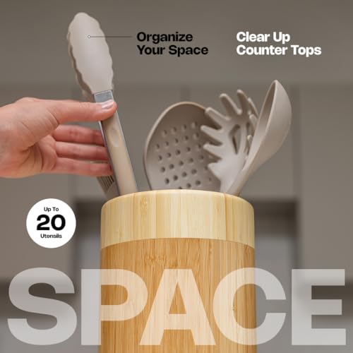8" Bamboo Utensil Holder with 360° Rotation