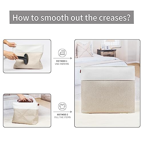 Large Fabric Storage Baskets (Beige / Off-White / Extra Large -17"x12"x15")