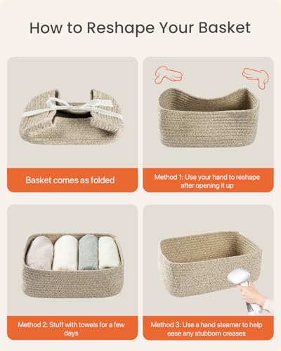 Small Woven Storage Basket for Organizing (Mixed Brown / 12"L x 8"W x 4.5"H)