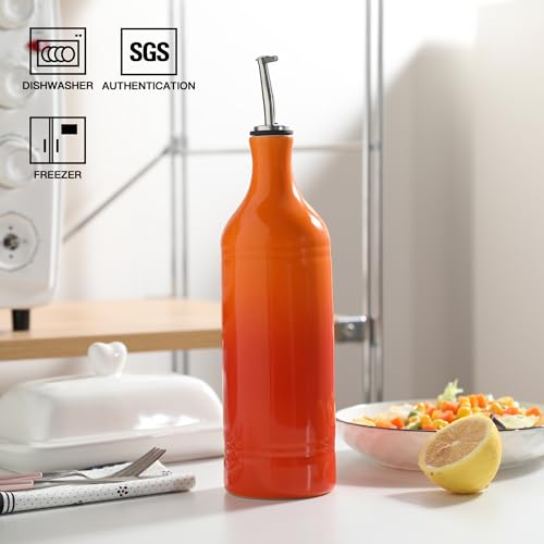 Sweejar Large Ceramic Olive Oil Dispenser Bottle (24 oz, Set of 1 / Gradient Orange)
