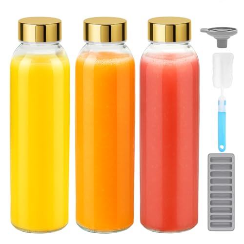 18 oz Clear Glass Water Bottles with Gold Lids