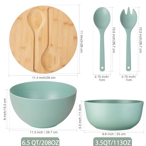 11.3" Extra Large Salad Bowl with Wooden Lid & Servers (11.3 inch / Turquoise)
