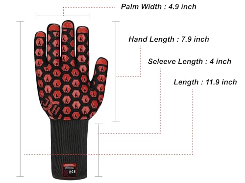 Heat Resistant Oven Glove (Black/Red / Extra Long Cuff (UPGRADE COMFORTABLE FIT))