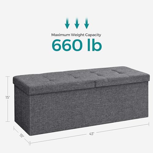 43.3 Inches Storage Ottoman (Dark Gray / 15"D x 43"W x 15"H (with Flipping Lid))