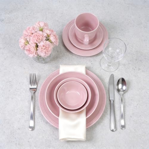 HomeVSS 56 Piece Pearl Dots Stoneware Dinnerware Set (56pc Set / Pink)