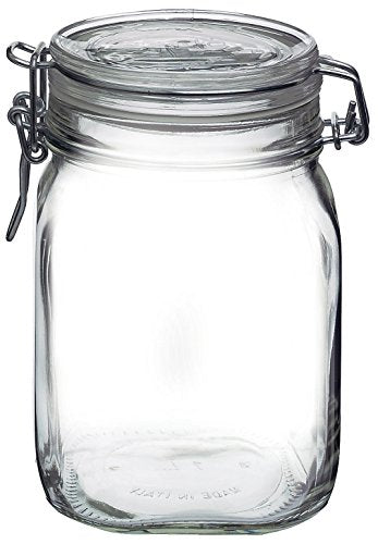 Fido, 2 Pack, 33.75 Oz. Food Storage Glass Jars, Airtight Rubber Seal & Glass Lid, with Stainless Wire Clamp, Mason Jar, Made in Italy (33.75 oz)