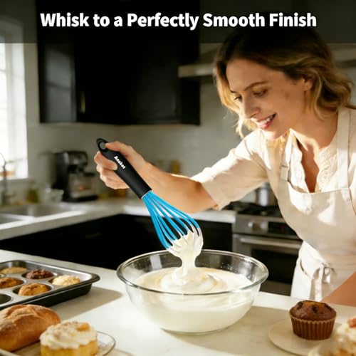 Silicone Kitchen Whisk Set of 4 (9+11+12 &11 inch / 4 Pcs Blue)