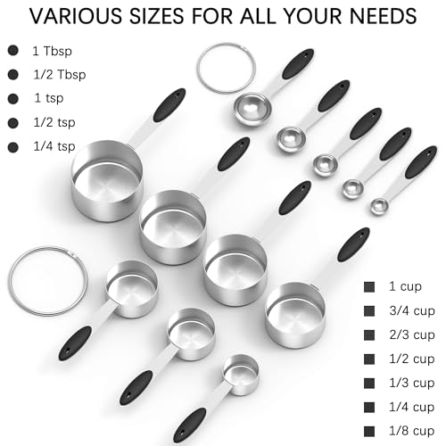 Stainless Steel Measuring Cups and Spoons Set with Silicone Handle