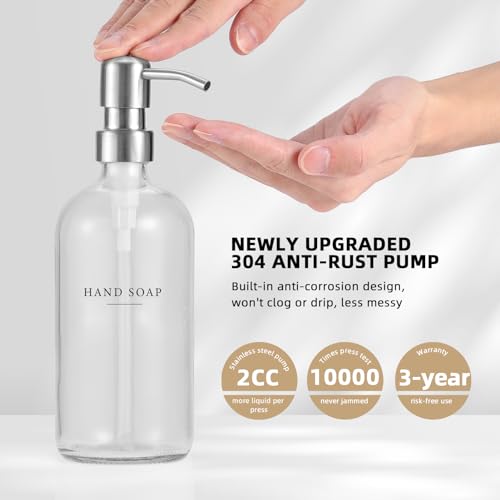 Glass Soap Dispenser (Clear Bottle/Brushed Silver Pump + Tray + Funnel)