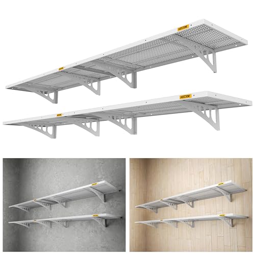 4 Pack 1.64x4ft Adjustable Garage Wall Shelving 1120lbs Load Capacity Heavy Duty Wall Mounted Storage Shelf Metal Floating Shelves for Garage (4pack-1.64x4ft / White)
