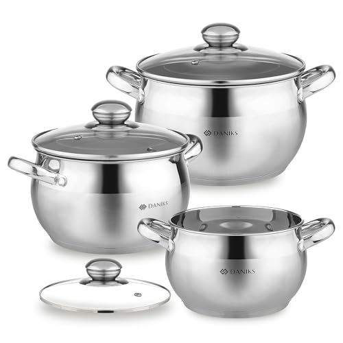 Classic 6 Piece Stainless Steel Cookware Set with Glass Lids (6-pcs Set)