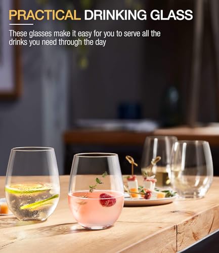 Stemless Wine Glasses Set of 12 (Set of 12-15oz)