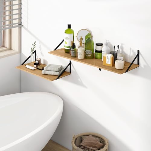 24W x 12D Deep Floating Shelves Set of 2 Oak (Oak With Black Metal Bracket / 24Wx12Dx5.8H)