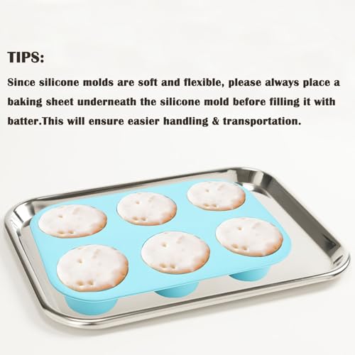 6 Cups Silicone Mini Muffin Pan Set (Set of 2--6 Cups (Blue+Pink))
