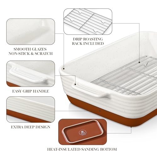 Large 9x13 Ceramic Baking Dish with Rack