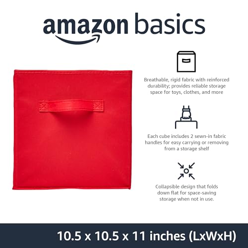 Collapsible Fabric Storage Bins with Handles (Red / 10.5"x10.5"x11")