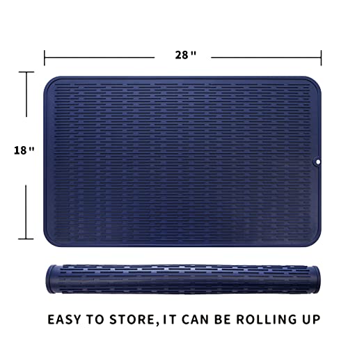 Silicone Dish Drying Mat for Multiple Usage (Navy Blue / 28"L x 18"W)