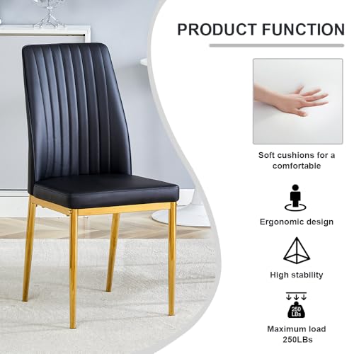 Black Dining Chairs Set of 8 Modern PU Leather Kitchen Chairs with Metal Legs Armless Upholstered Chair for Dinner Room (G- Black)