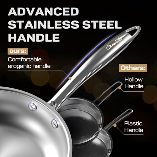 11-Piece Tri-Ply Stainless Steel Pots and Pans Set, 18/10 Stainless Steel Cookware Set with Steamer Insert, Induction Kitchen Cookware Sets with Cool Ergonomic Handles, Dishwasher, Oven Safe (Stainless Steel 11 PC)