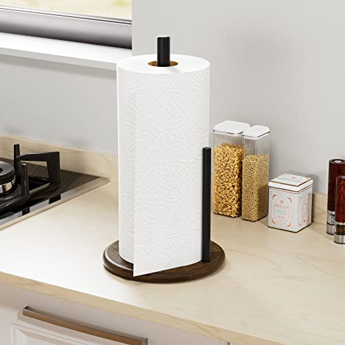 Paper Towel Holder Countertop with Real Wood Round Base