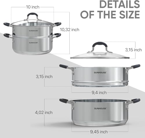 4.6 QT Stainless Steel Steamer Pot for Cooking with Glass Lid