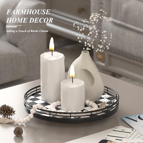 10 Inch Black and White Checkerboard Lazy Susan with Oak Base (Black & White / 10 inches)