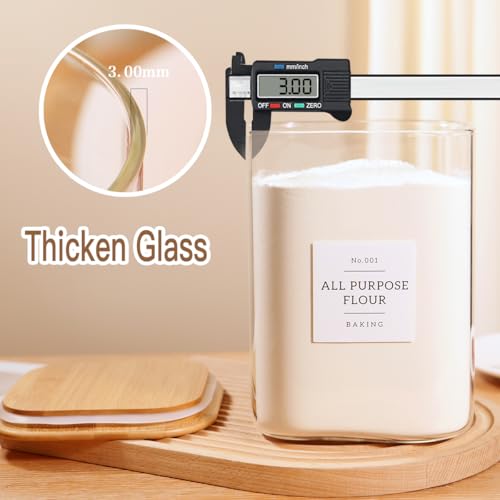 2 Pack Square Glass Flour and Sugar Containers with 132 Kitchen Pantry Labels (2 Count)