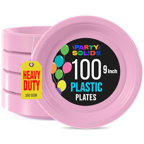 Exquisite Party Solids Sturdy Pink Plastic Plates 9" Party Plates 100 Pcs (9 inch / Pink)