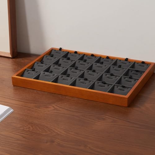 Wooden Jewelry Tray (Grey 24 grid necklace/pendant jewelry tray)