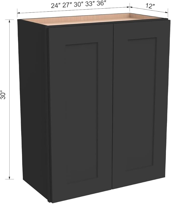 Wall-Mounted Cabinet – Solid Wood Shaker Style Medicine Cabinet with Adjustable Shelves & Soft-Close Doors for Bathroom, Kitchen, and Office Storage (Charcoal Black, 33" W x 12" D x 36" H)