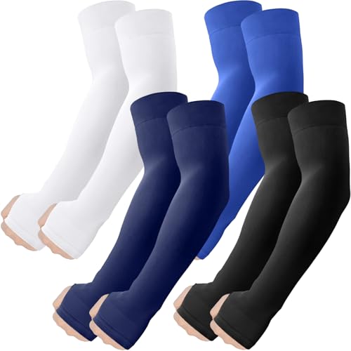 Arm Sleeves with Thumb Hole (4 Pairs - Black+white+navy+blue)