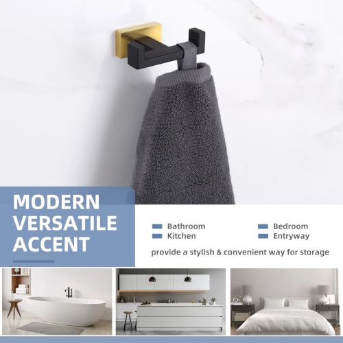 Double Towel Hook Black and Gold (1 Pack / Black & Gold)