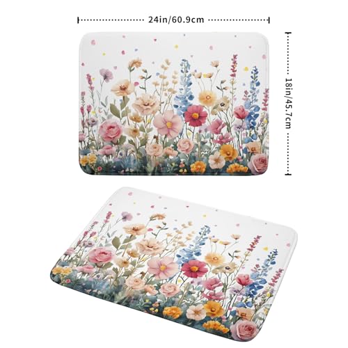 Colorful Flower Dish Drying Mat 18x24 Inch Botanical Floral Drainer Rack Mats Washable Absorbent Dish Dry Pad for Kitchen Counter Sink (Colorful Flower / 18" x 18")