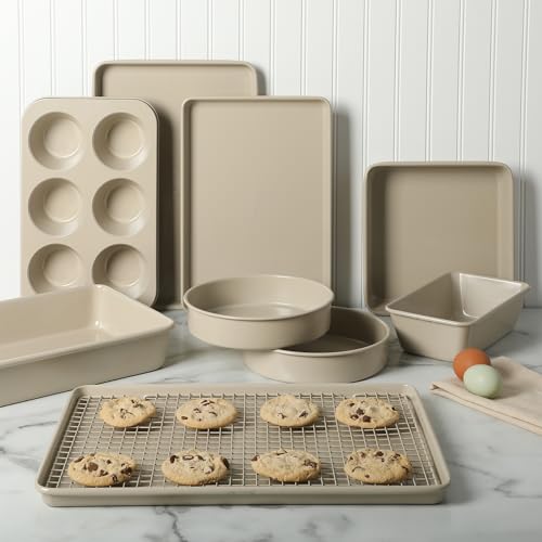 Gallen 10 Piece Baking Pans Ceramic PFA Free Non Toxic Non Stick Bakeware Set (Taupe / 10-Piece Bakeware Set)