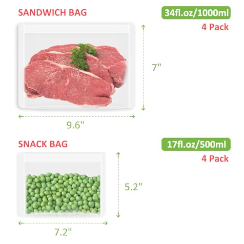 Reusable Sandwich Bags & Snack Bags Set (Translucent | S+XS | 8 Pack Flat)