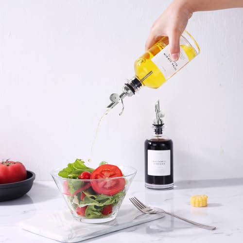 Olive Oil Dispenser Bottle for Kitchen (350ml, Set of 4 Bottles / Silver)