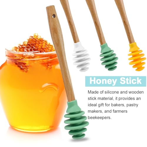 3 Pack Silicone Honey Dipper Sticks (Yellow/White/Green)
