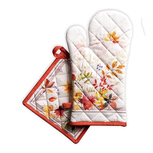 100% Cotton Oven Mitt & Pot Holder Set (056 - Amarante / 7.5" x 13" & 8" x 8" (Oven Mitt & Pot Holder))
