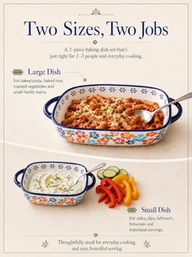 2 Piece Polish Pottery Style Ceramic Baking Dish Set (Citrus Breeze)