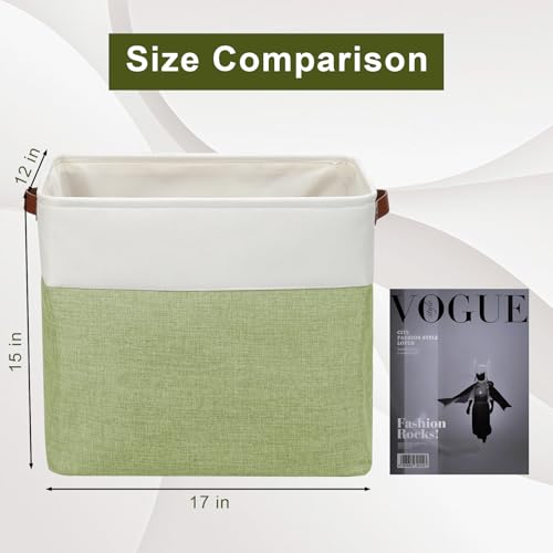 Large Fabric Storage Baskets (Green / Off-White / Extra Large -17"x12"x15")
