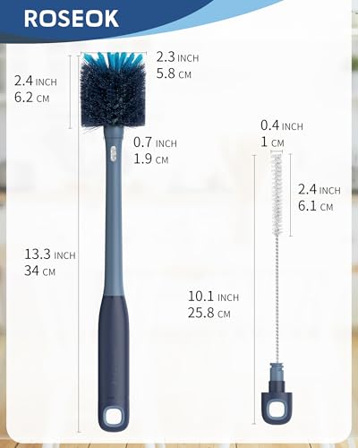 2 in 1 Bottle Brush with Straw Cleaner Brush (Grayish Blue / 1pcs)
