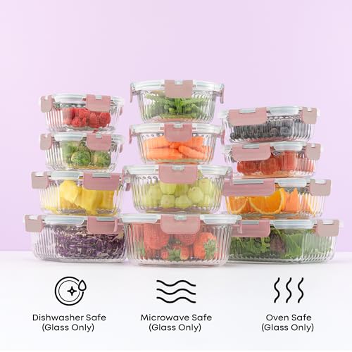 24pc Borosilicate Glass Storage Containers with Lids (Pink)