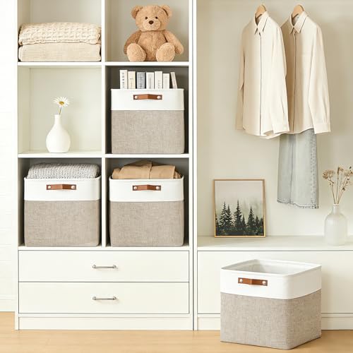 13x13 Cube Storage Bins (Beige / Off-White / Cube - 13"x13"x13")
