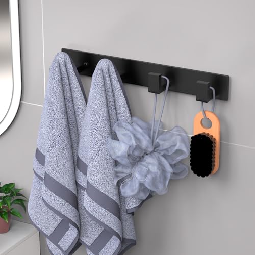 Stainless Steel Wall Coat Rack (Black / 4 "L" Hooks, 2PACK)