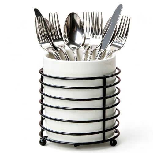 Durable Knife Fork Holder for Kitchen Countertop (L / White Black)