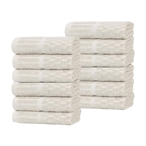 Juno Viscose Cotton Blend Medium Weight Small Towels (12 Piece Washcloth Set / Beige)
