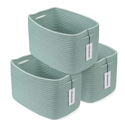 Woven Cotton Rope Storage Baskets 15x10x9.3" 3 Pack Green (Green)