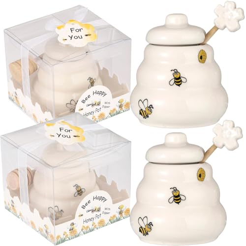 Ceramic Bee Happy Honey Pot with Dipper