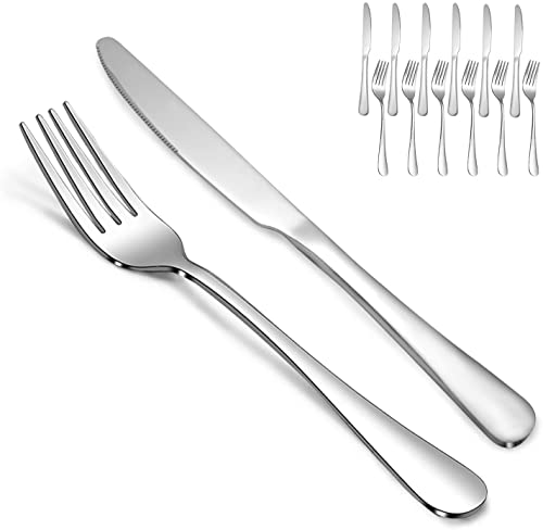 12 Piece Silverware Set with 6 Dinner Knives and 6 Dinner Forks (9.1''6Knives+8.3''6Forks)